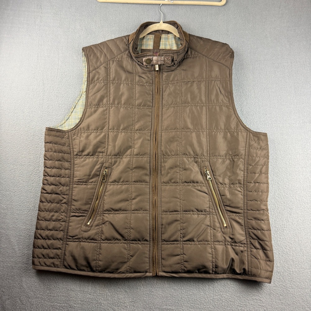 Johnston & Murphy Vest Men's 2XL Brown Quilted Full Zip Padded Outerwear Layer